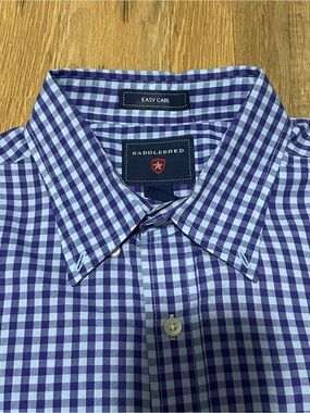 Saddlebred Easy Care Men's Medium Purple Gingham Long Sleeve Button Down